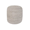 Front view of the Bohemian yarn pouf showcasing a soft braided weave in neutral cream and earth tones