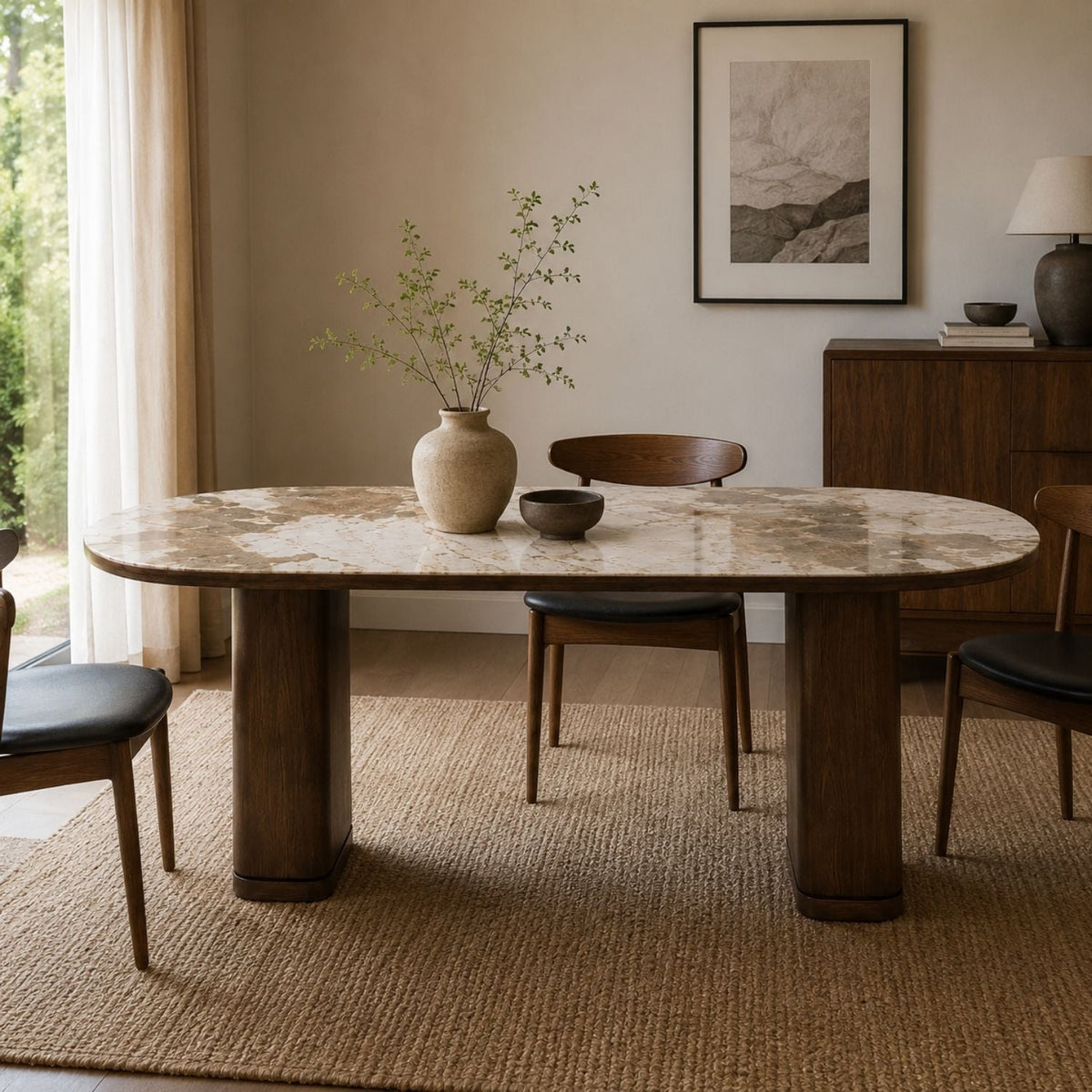 Bria Modern Dining Table with Red Oak Veneer & Ceramic Top-thumbmail-2