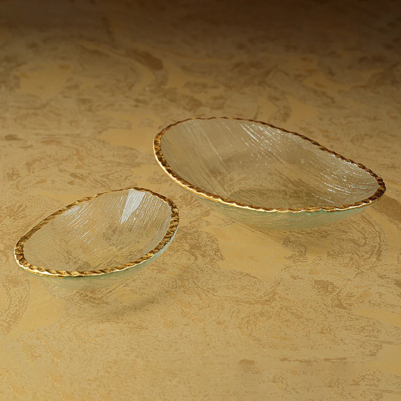 Cassiel Small Clear Textured Bowl with Jagged Gold Rim