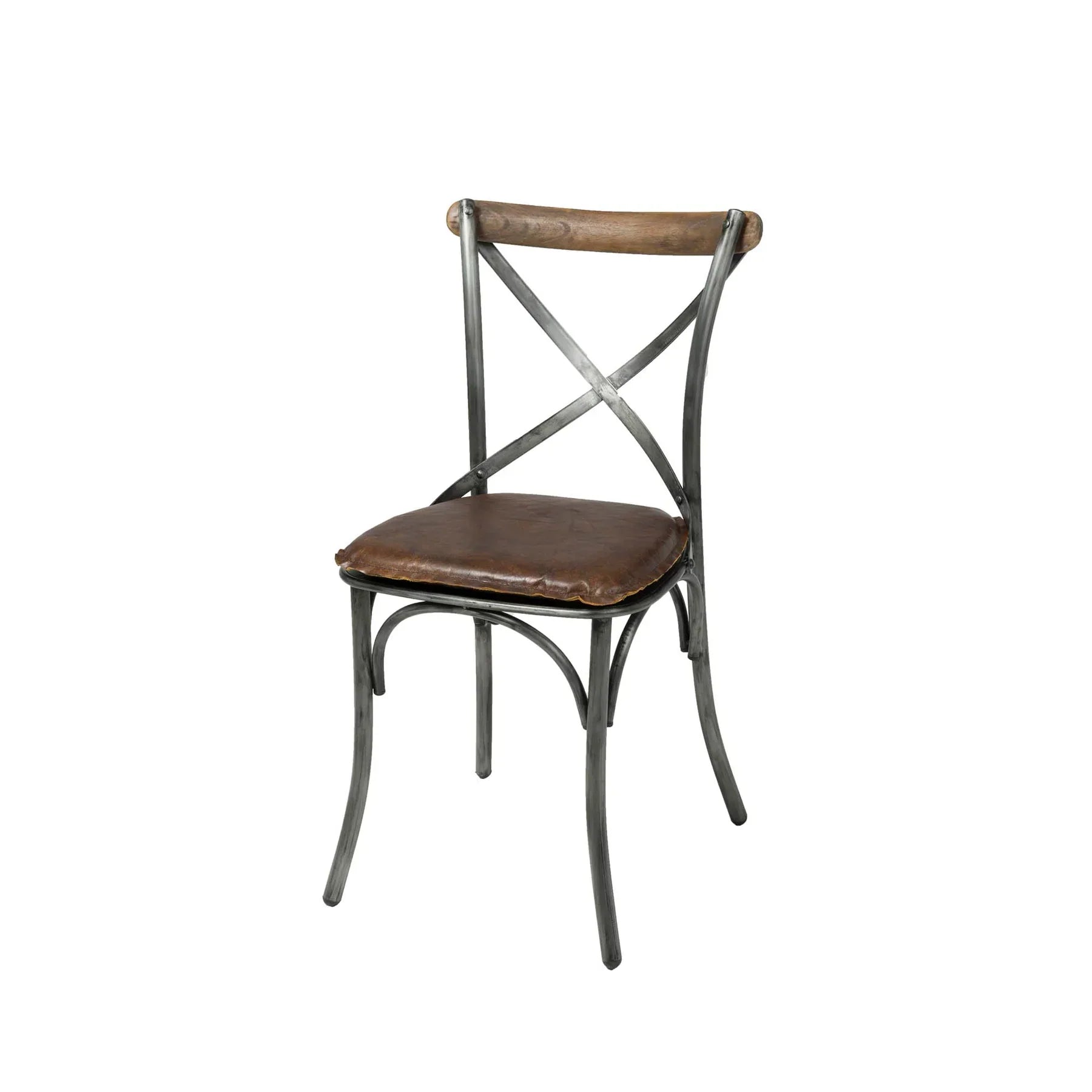 Metal Crossback Leather Cushion Seat - Vintage Brown-thumbmail-2