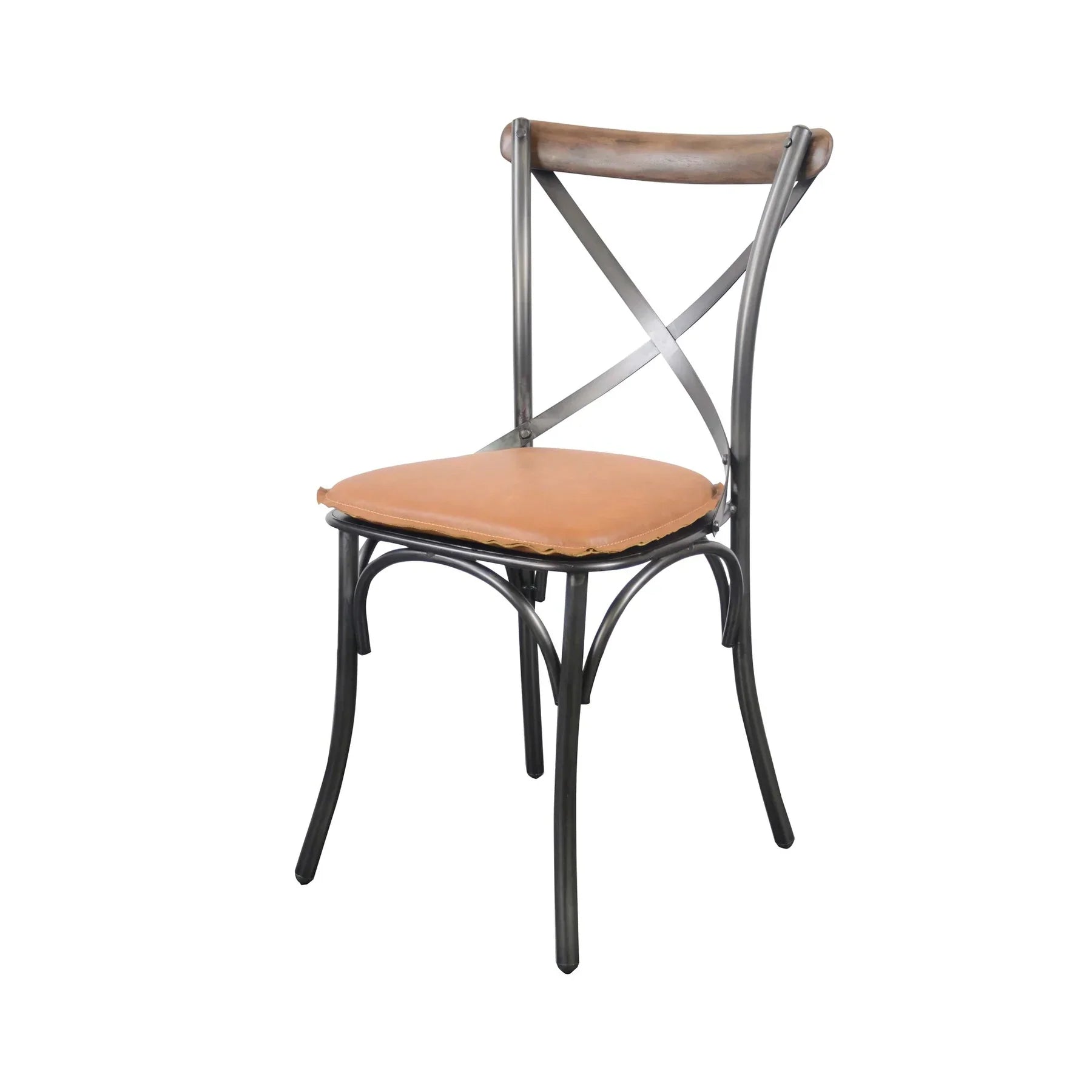 Metal Crossback Leather Cushion Seat - Cognac-thumbmail-2