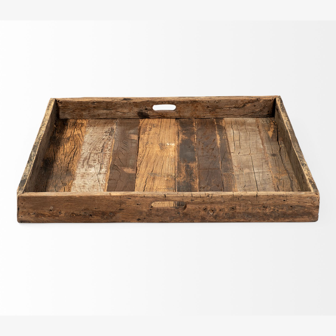 Carson (Large) 30L x 30W Brown Reclaimed Wood Tray-thumbmail-1