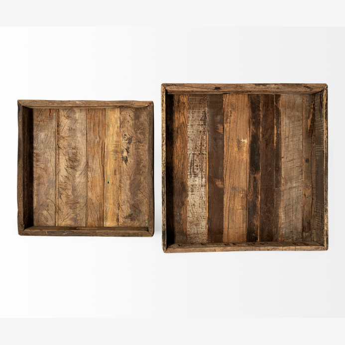 Carson (Large) 30L x 30W Brown Reclaimed Wood Tray-thumbmail-2