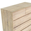 Side profile view showcasing the consistent wood grain wrap and the slim vertical silhouette of the 5-drawer chest