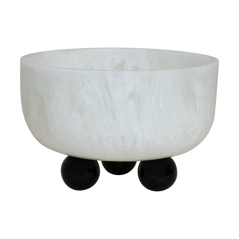 Marbled Resin Bowl w/ Ball Feet, White & Black-thumbmail-1