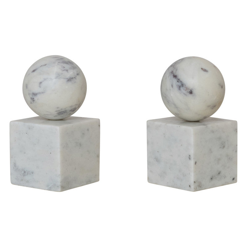 Marble Geometric Bookends, White, Set of 2-thumbmail-1