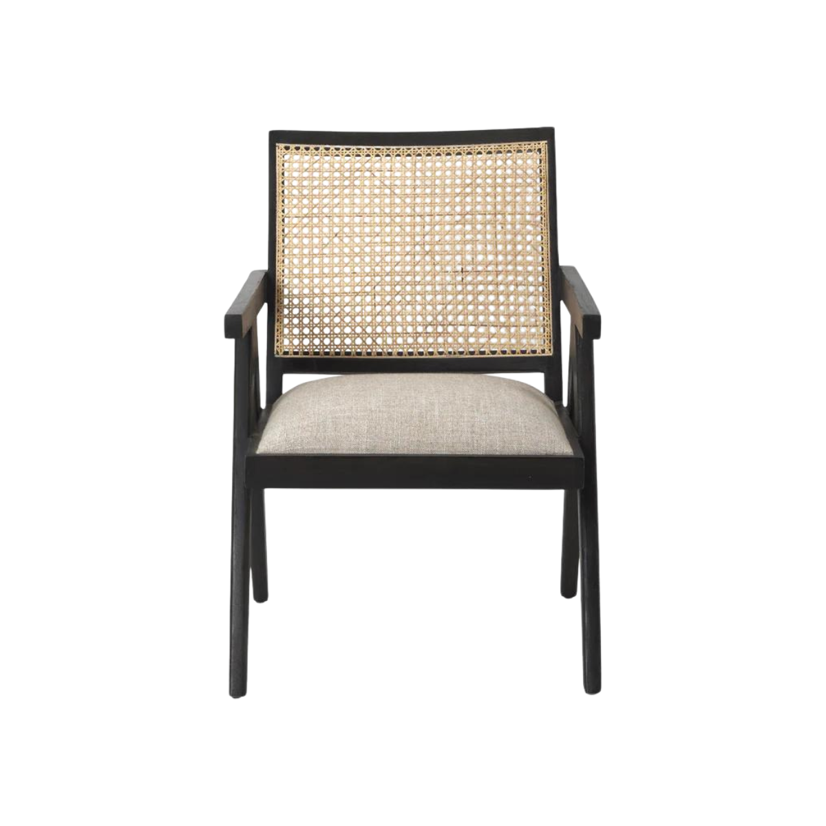 Donna Black Wood Cane-Back w/  Beige Upholstered Seat Accent Chair