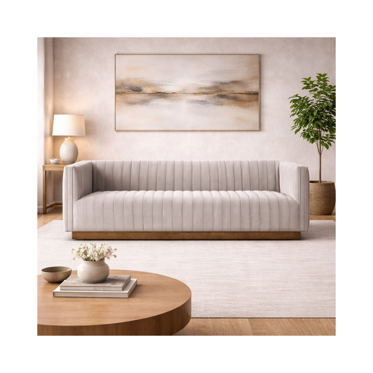 Fest Premium Velvet Sofa w/Wooden Bas - Mocha Mist
