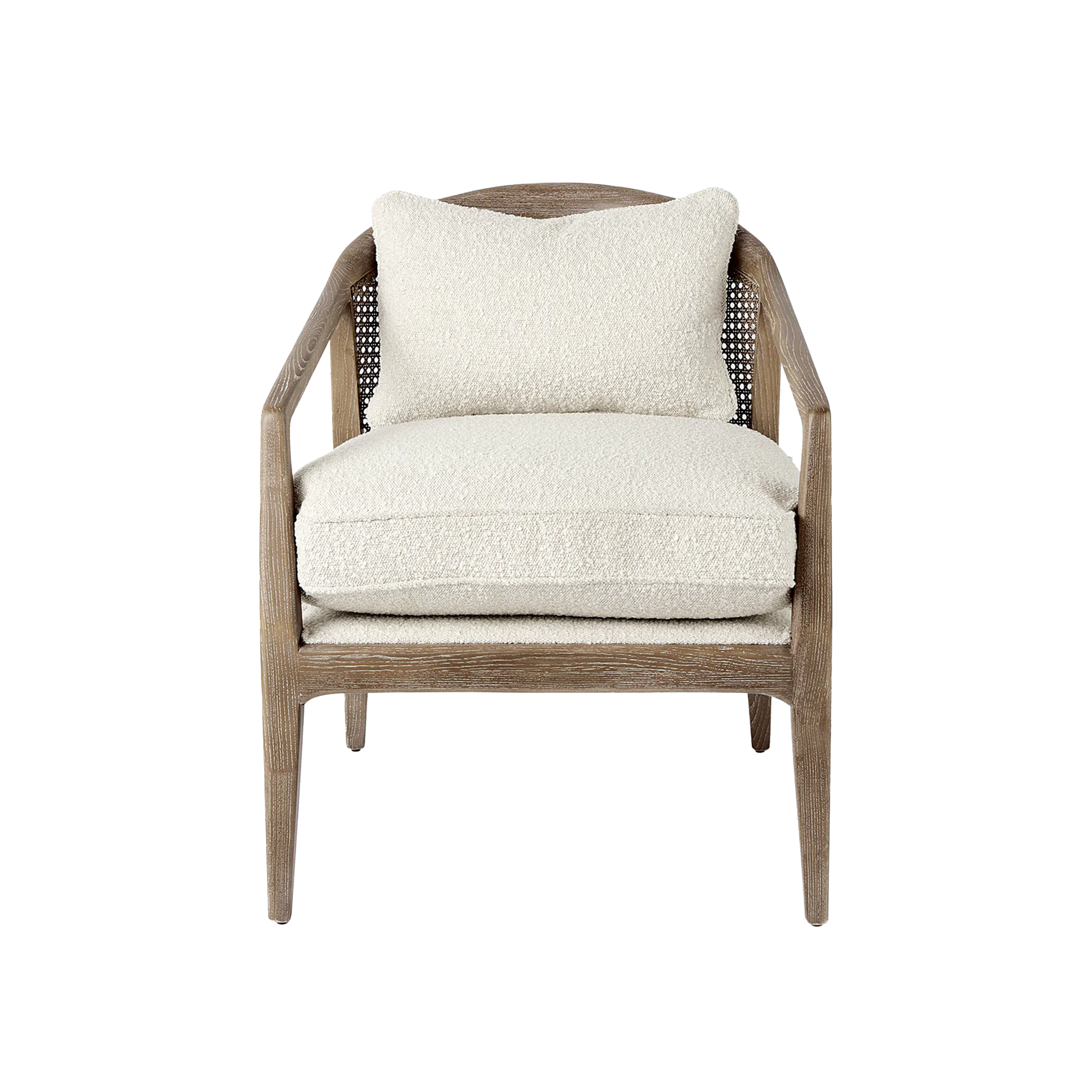 Emil Light Brown Wood W/ Cream Fabric Seat and Cane Back Accent Chair