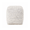 A light gray pouf, constructed from a blend of wool and polyester.