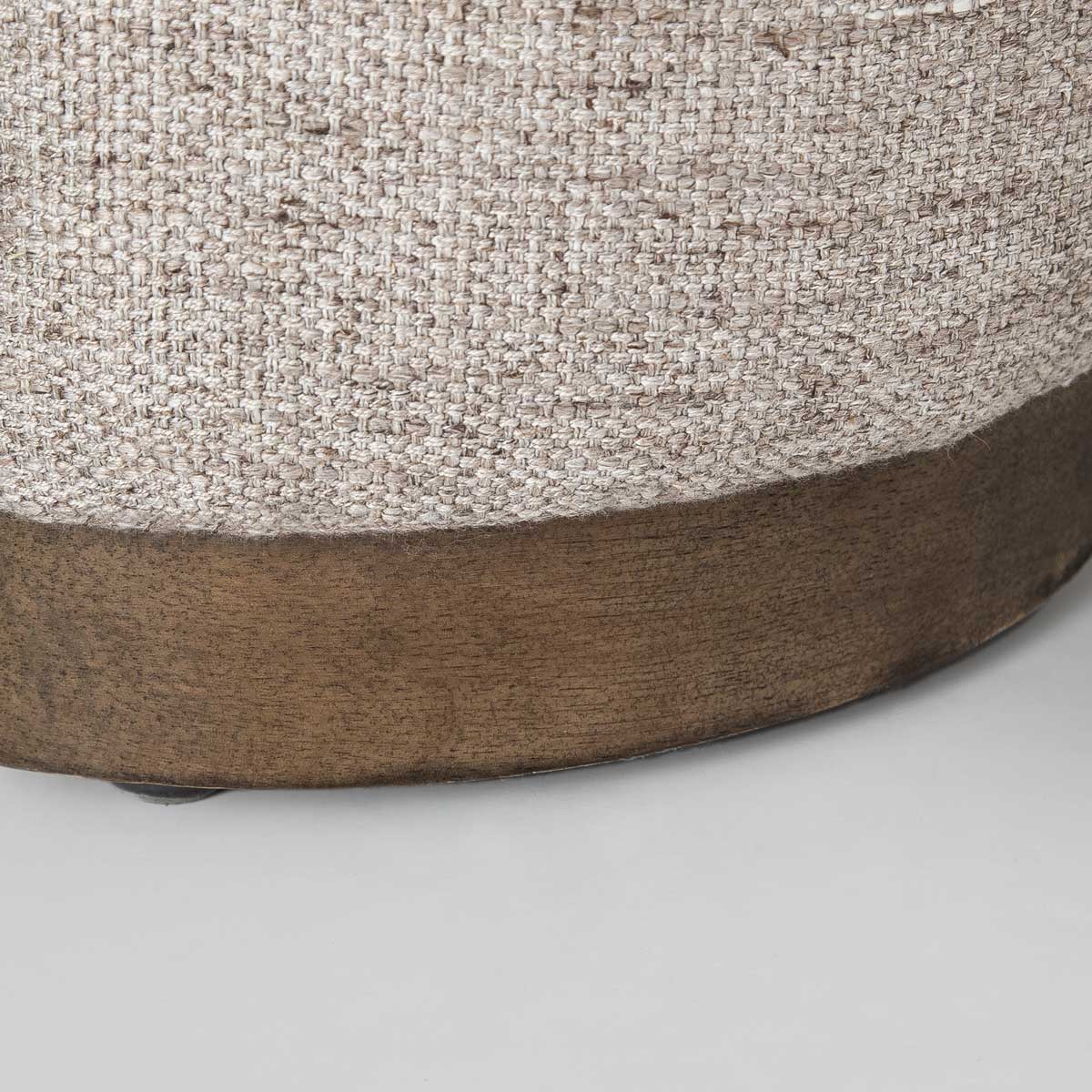 Front view of the Faye platform bed featuring a curved wingback headboard and textured taupe fabric upholstery