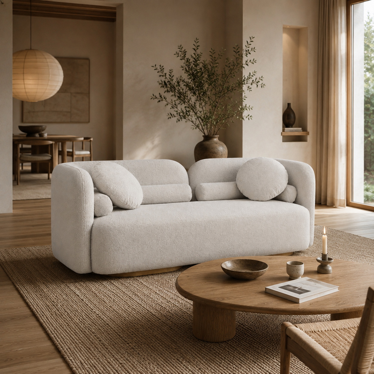 Fika Premium Boucle Fabric Sofa - Teddy Taupe-thumbmail-2