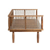 Side profile of the empty wooden frame emphasizing the geometric rope pattern and wood finish