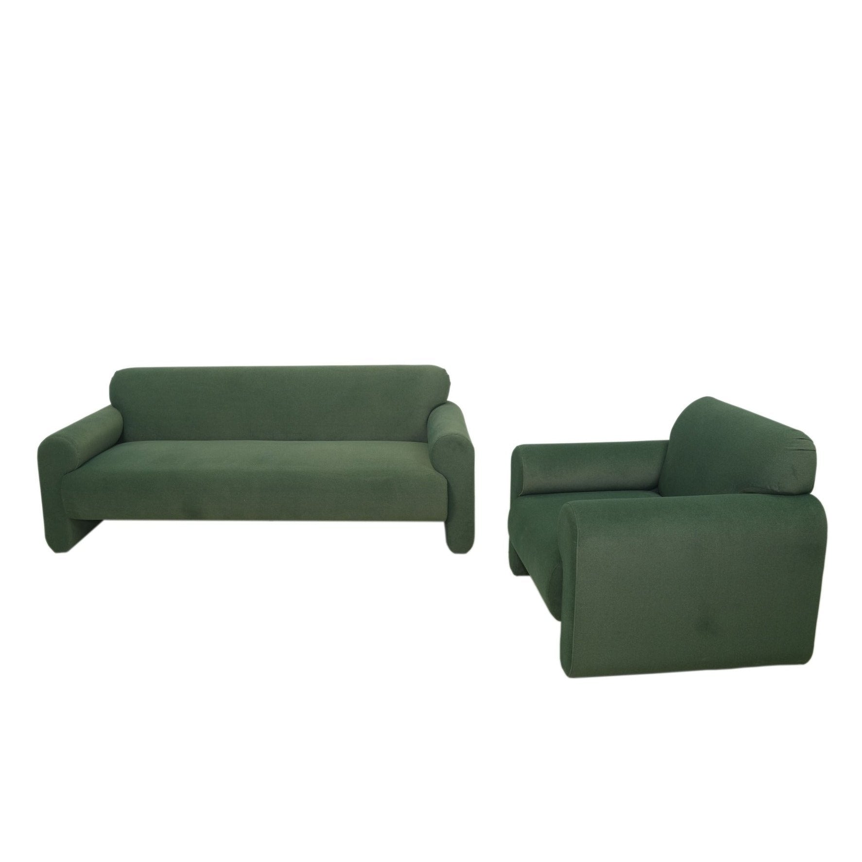 Front view of Torvi roll arm sofa in forest green