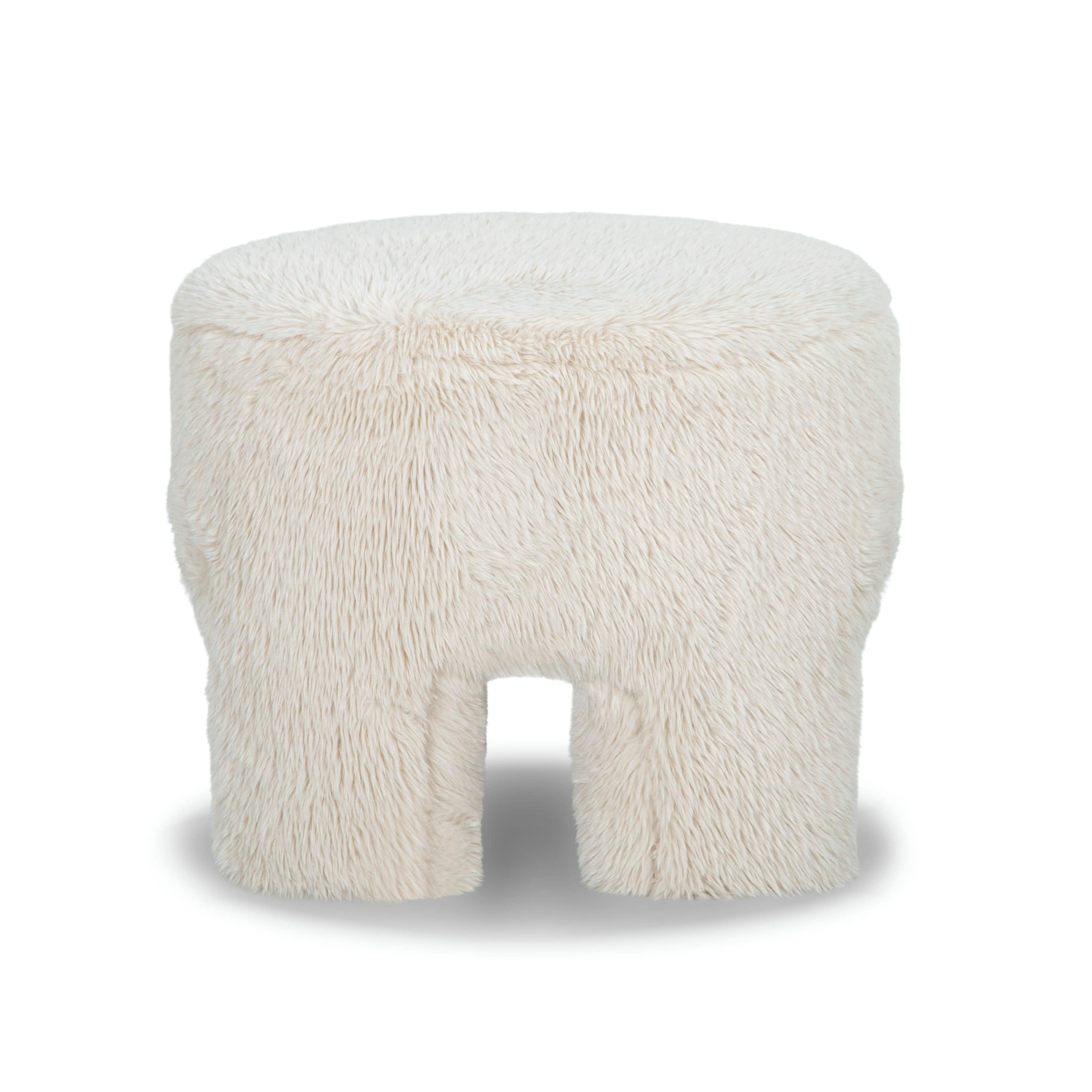 Front three-quarter view of the Ginger mushroom-shaped ottoman featuring rich chestnut brown velvet upholstery