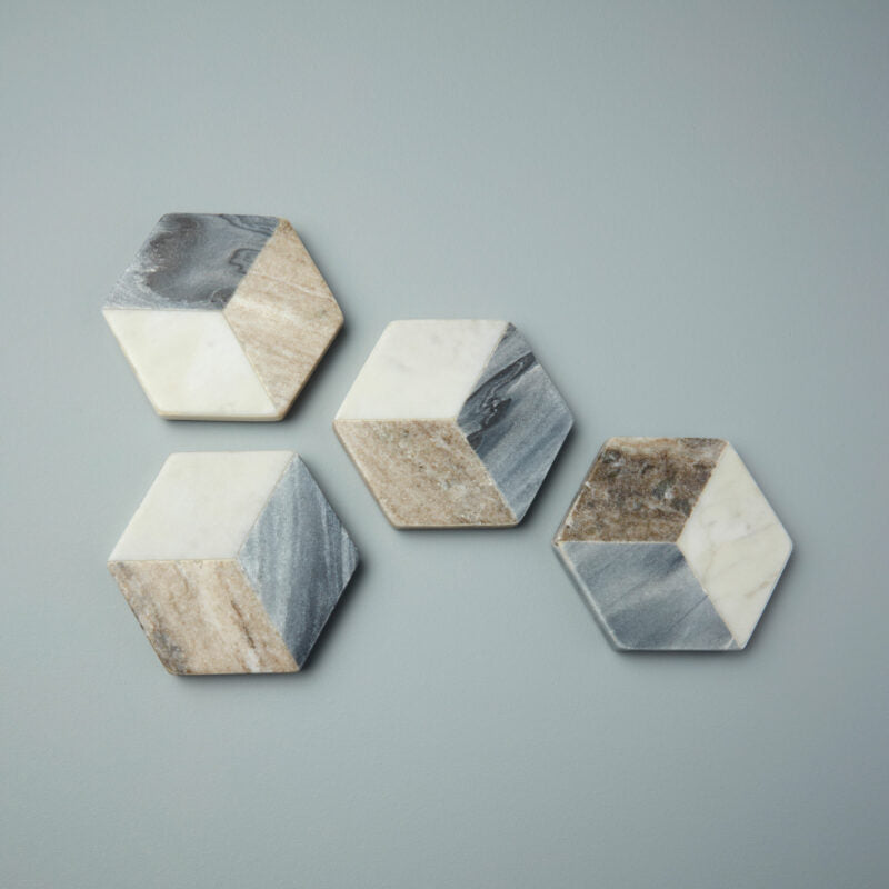 Geometric Marble Hexagon Coasters - Set of 4