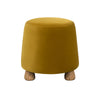 Front perspective of the Giselle ottoman in mustard yellow textured fabric with light-colored wood feet