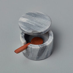 Gray Marble Lidded Cellar with Wood Spoon