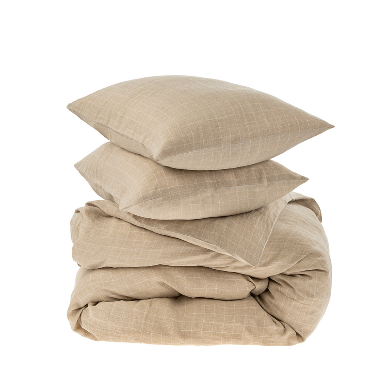 Linen Check Queen Duvet Set, Natural