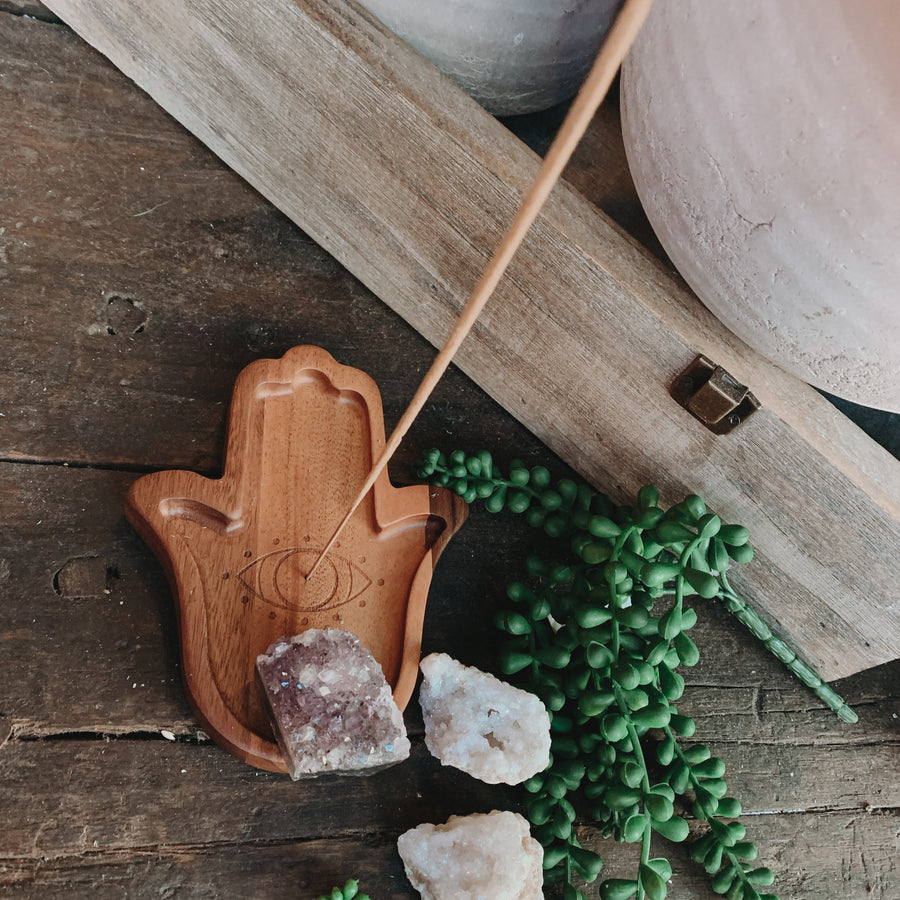 Wooden Hamsa Hand Incense Holder