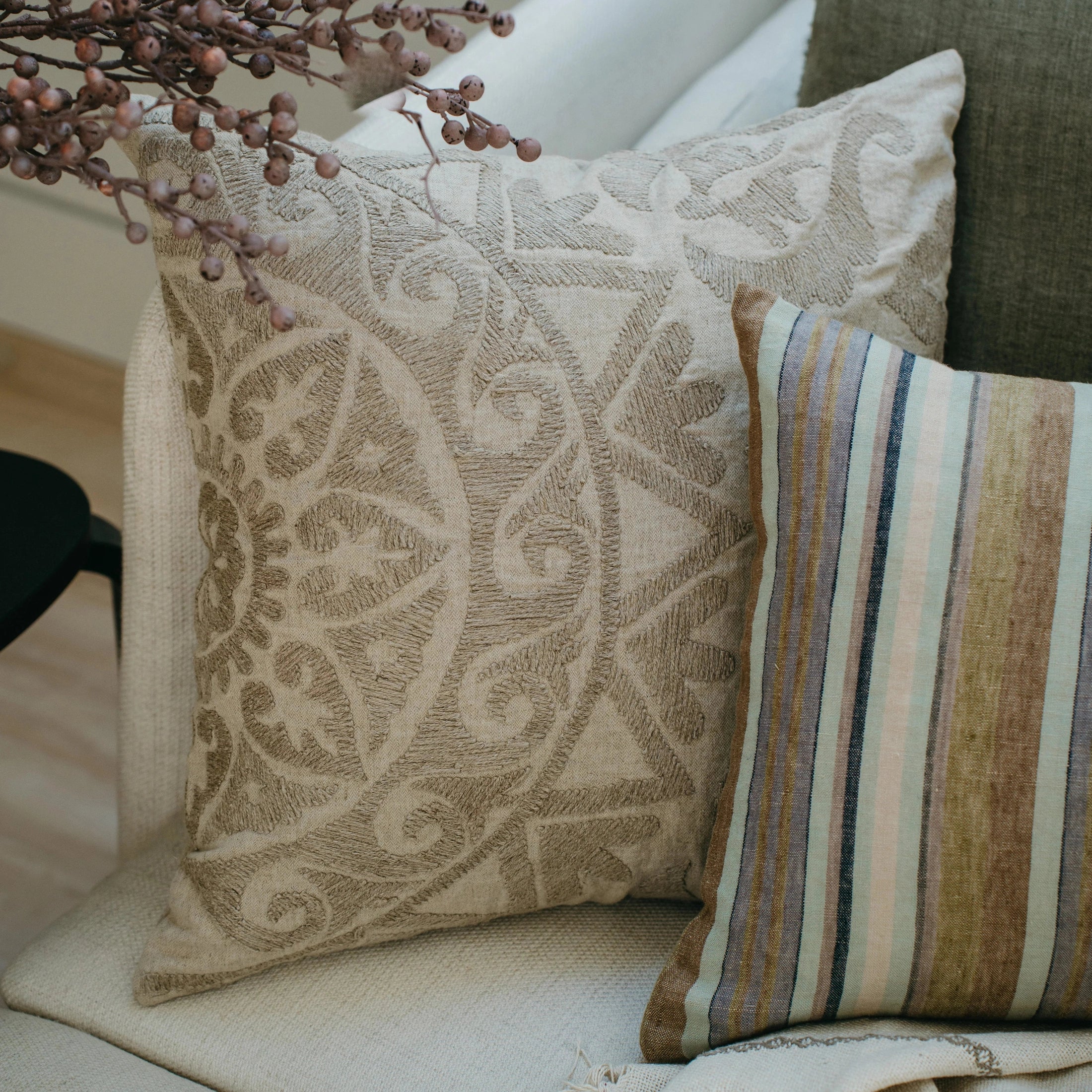 20x20 Linen Suzani Pillow