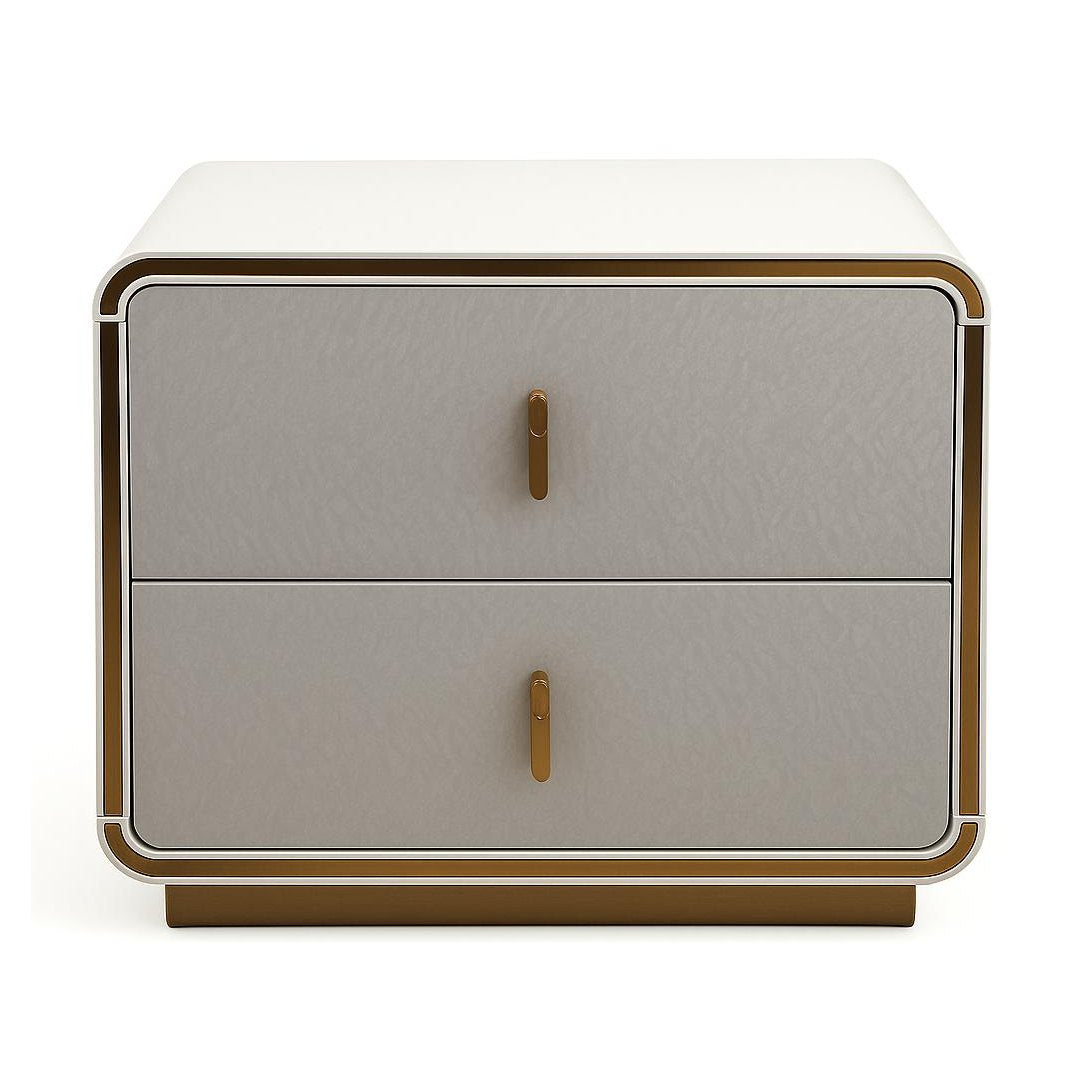 Neve Nightstand - Glossy Grey-Beige & Champagne Gold
