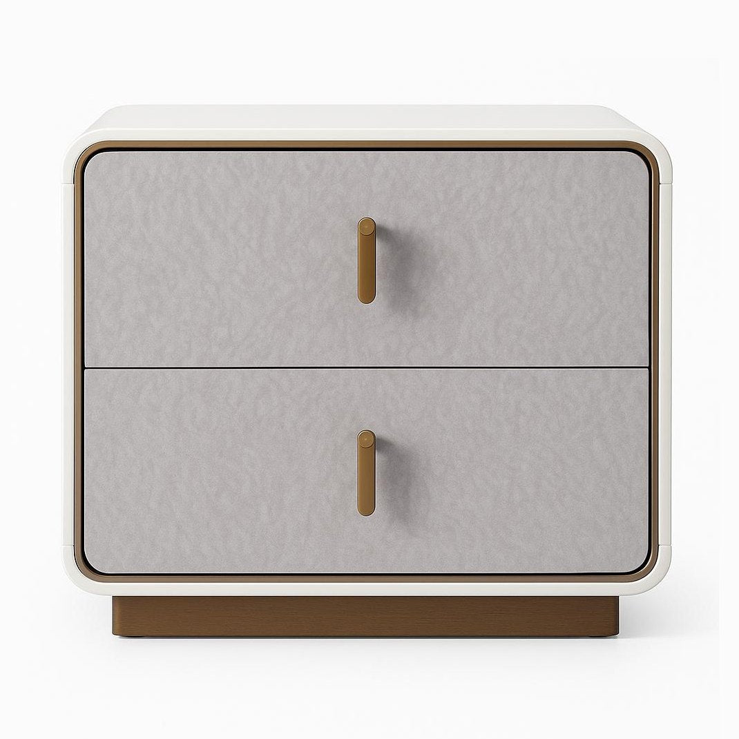 Neve Nightstand - Glossy Grey-Beige & Champagne Gold