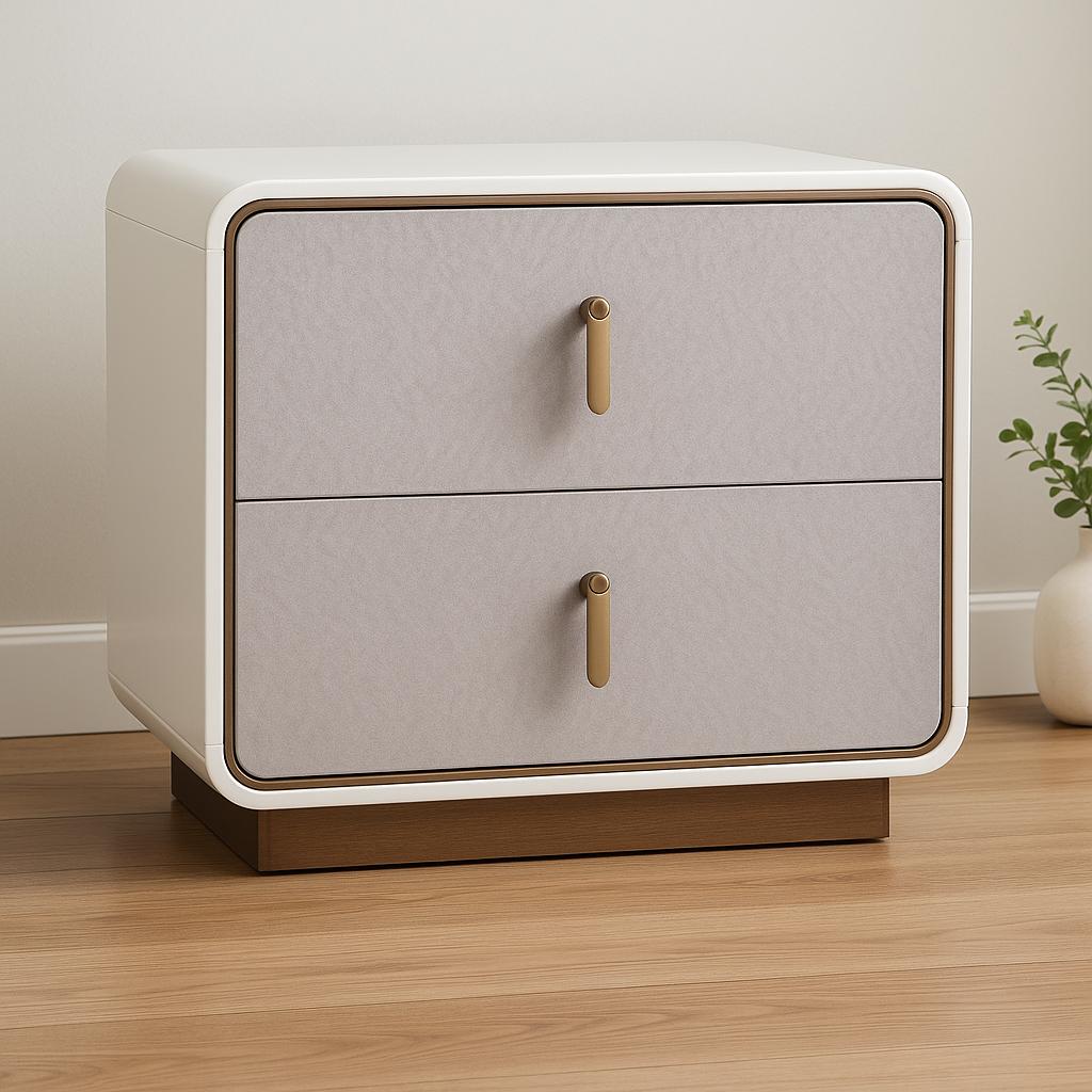 Neve Nightstand - Glossy Grey-Beige & Champagne Gold