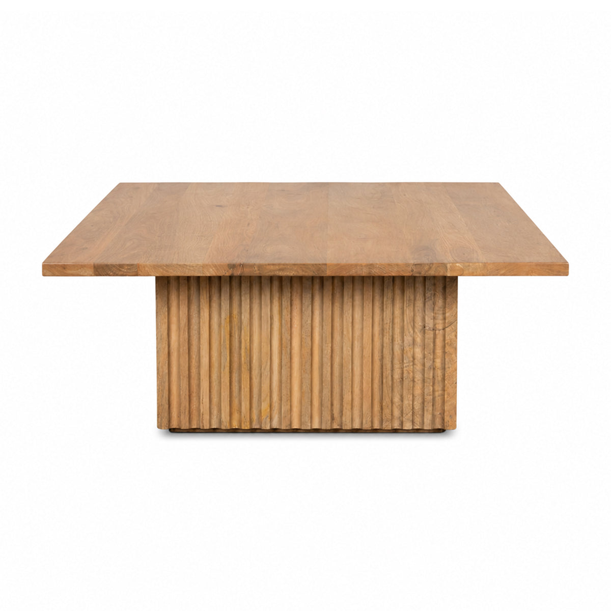 Straight-on front view showcasing the balanced proportions and clean square tabletop of the June coffee table