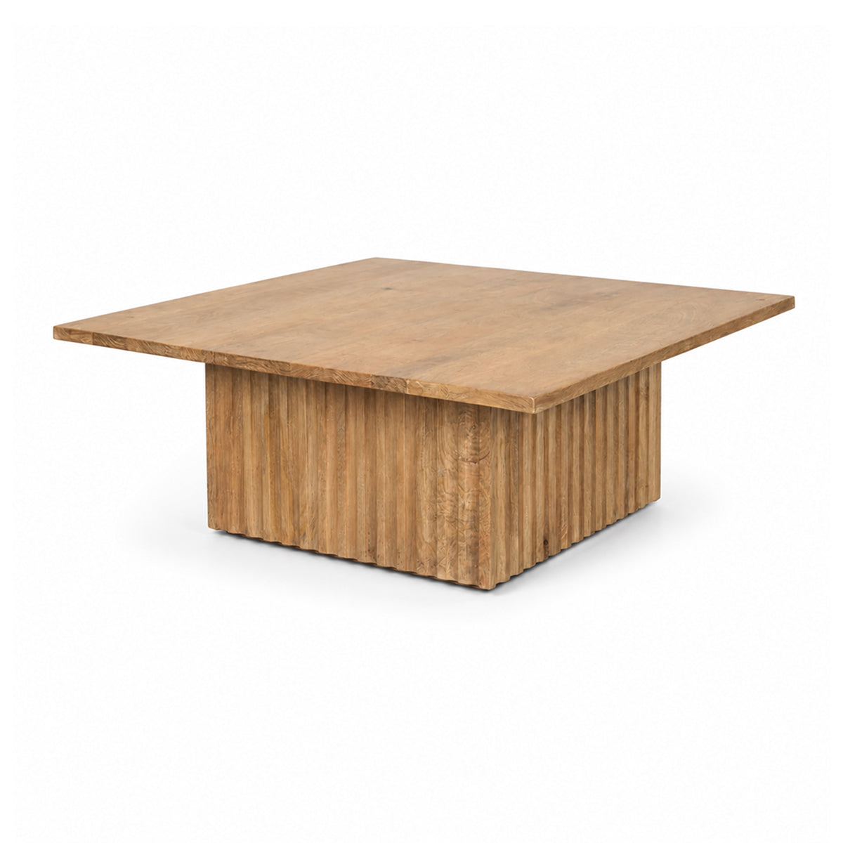 Straight-on front view showcasing the balanced proportions and clean square tabletop of the June coffee table