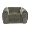 Front view of the Larvik accent chair in olive green corduroy featuring a slouchy oversized design and deep vertical pleating
