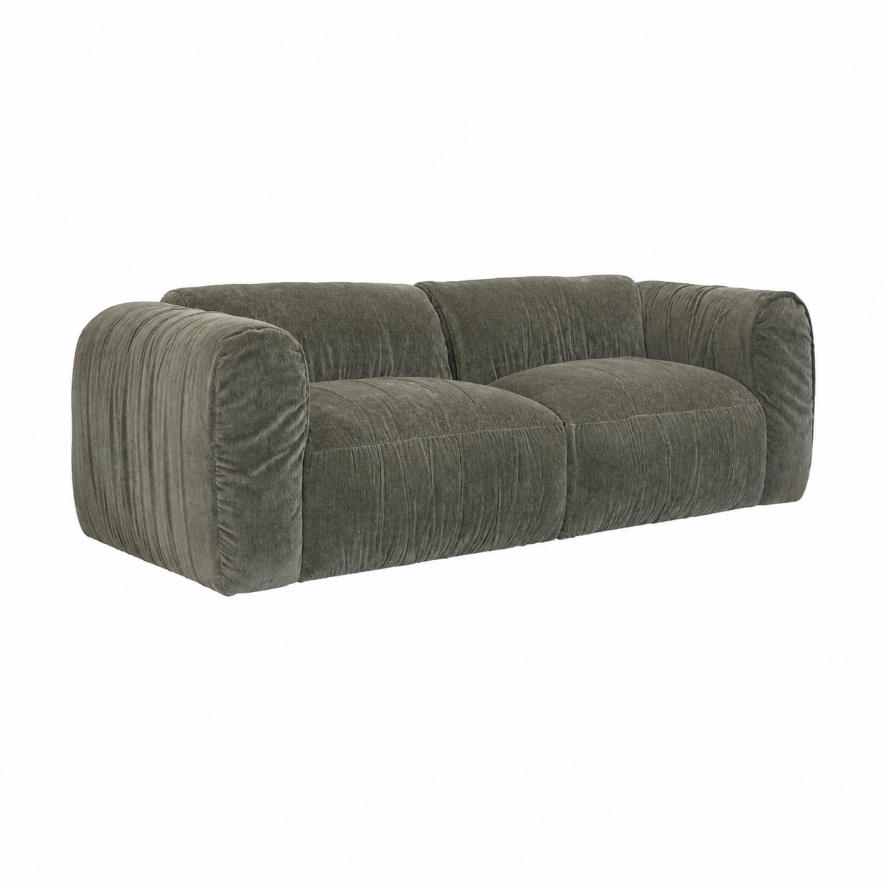 Front view of the Larvik modular 2-seater sofa in moss green corduroy