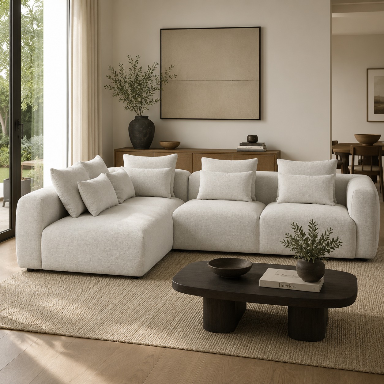 Nella Modern Sectional Sofa with Left Chaise - Pearl