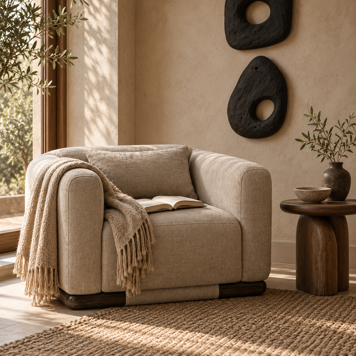 Malakai accent chair with upholstered fabric by Hygge Design House