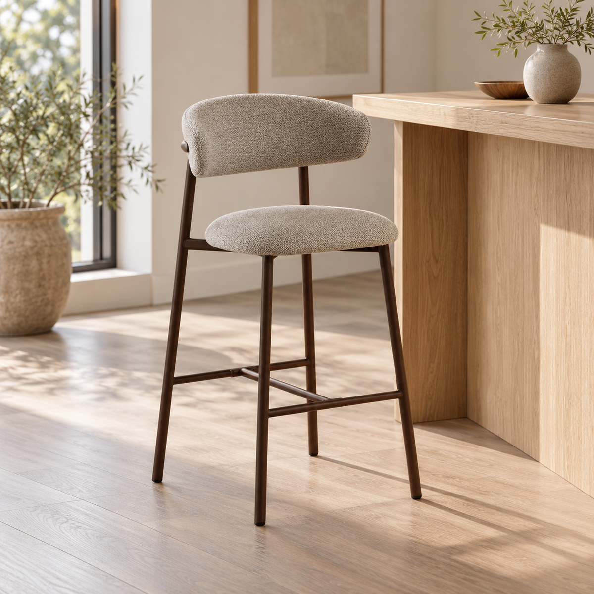 Malin Upholstered Bar Stool with Walnut Metal Legs-thumbmail-2