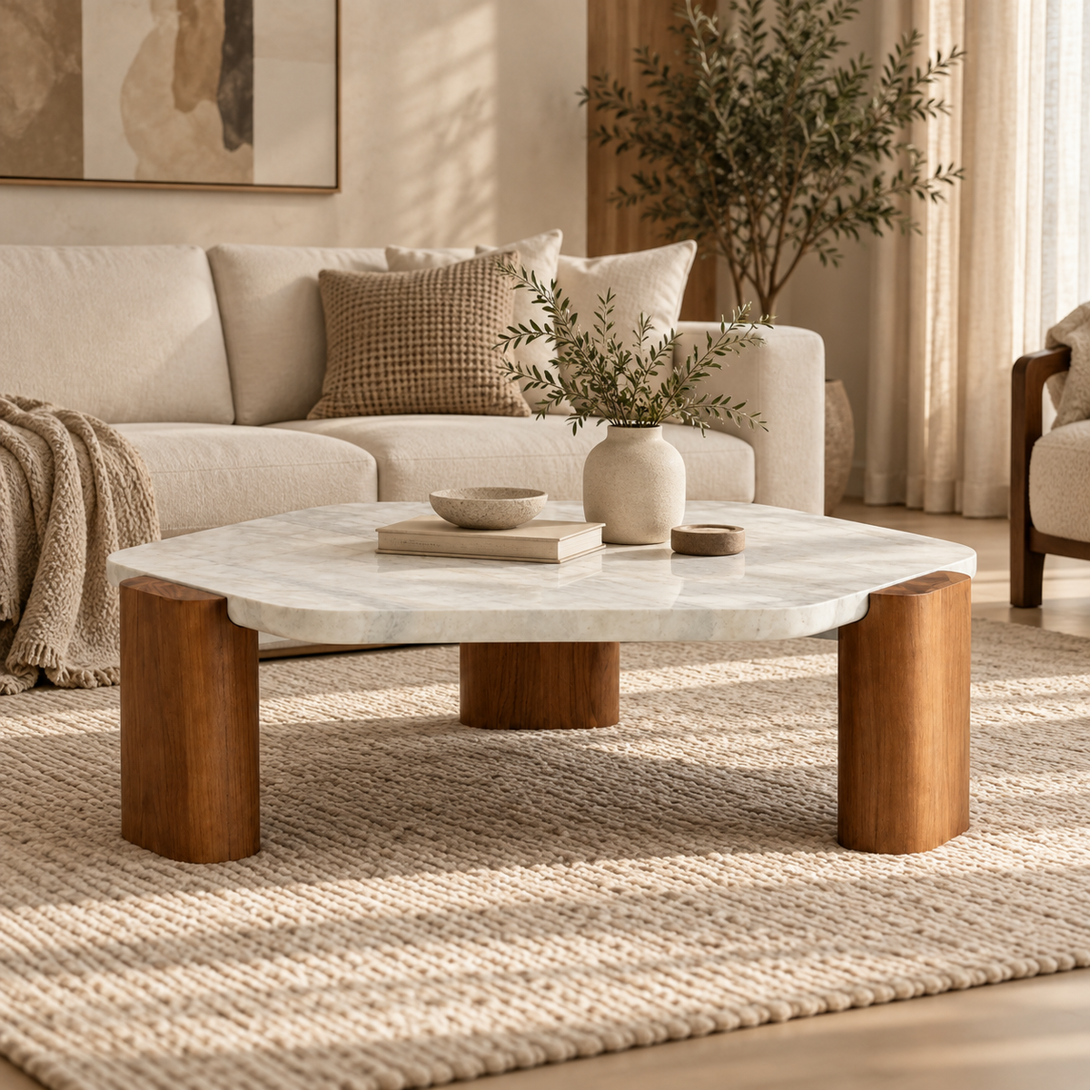 Mika Sculptured Travertine & Oak Coffee Table-thumbmail-2