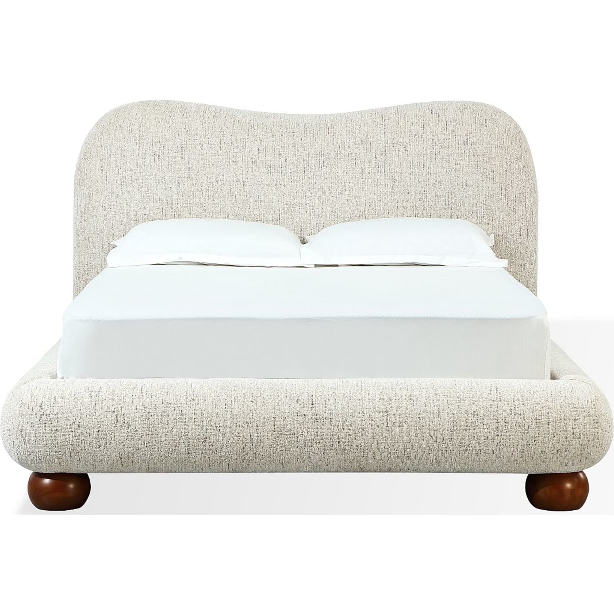 Afra Upholstered Platform Bed – Soft Chenille Fabric in Modern Rounded Design
