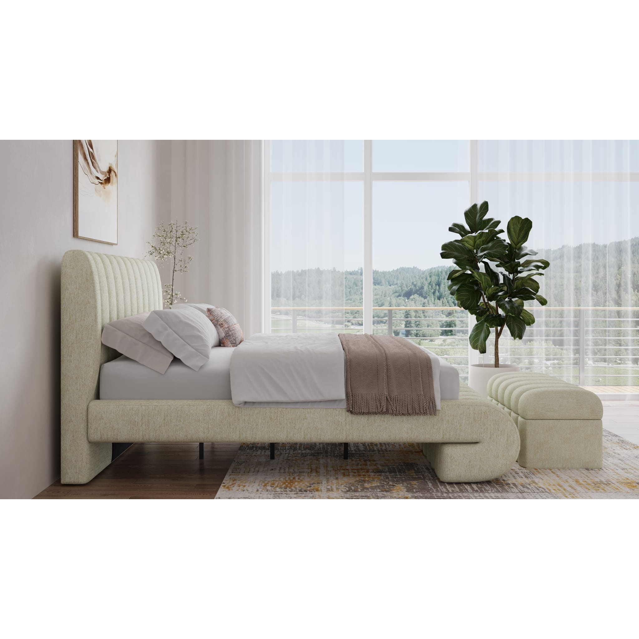 Silla Upholstered Bed with Tall Headboard in Sandy Chenille-thumbmail-4