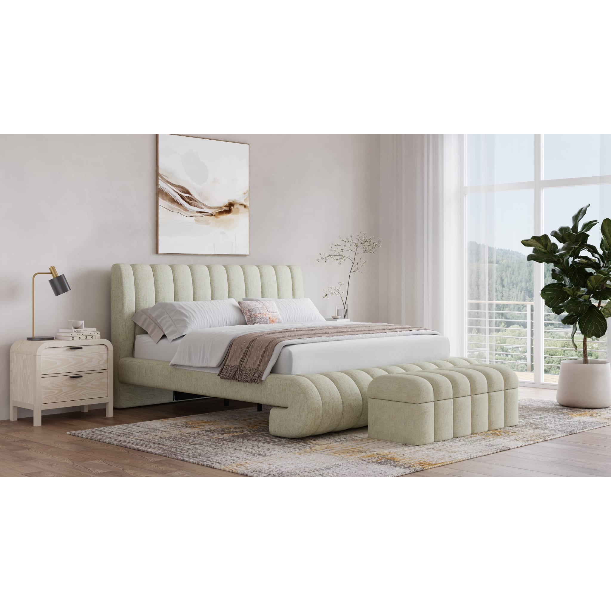 Silla Upholstered Bed with Tall Headboard in Sandy Chenille-thumbmail-2