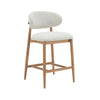Molti counter stool with light gray upholstered seat and backrest on a natural oak wood frame