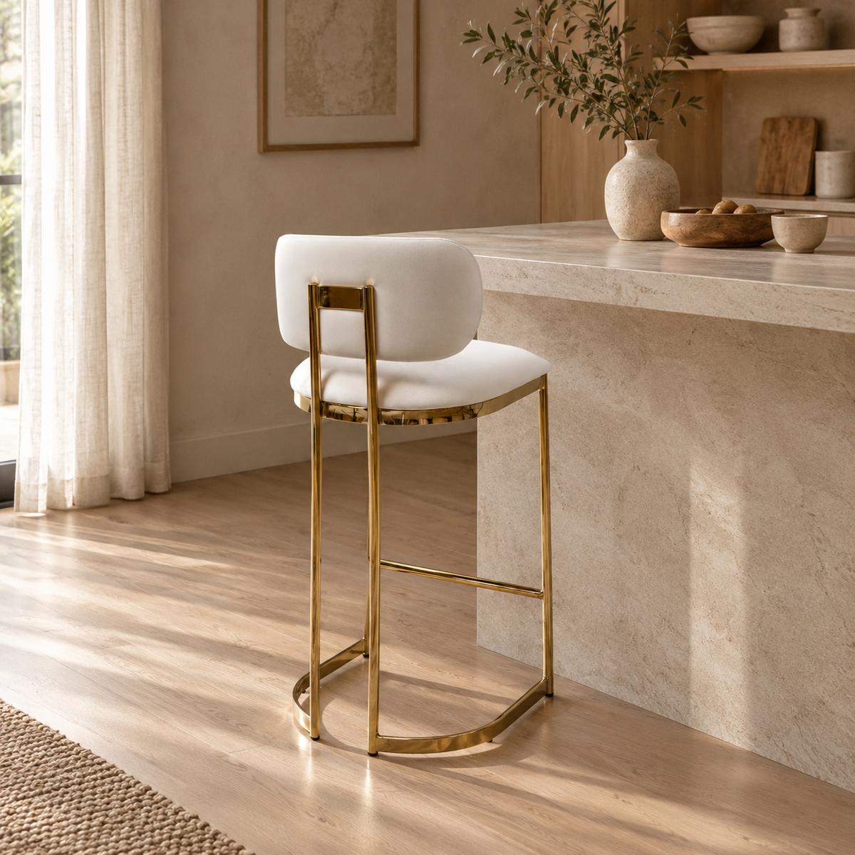 Monti Gold & Cream Velvet Counter Height Stool