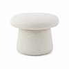 Straight-on front perspective showcasing the wide rounded seat and tapered base of the Muuto upholstered stool