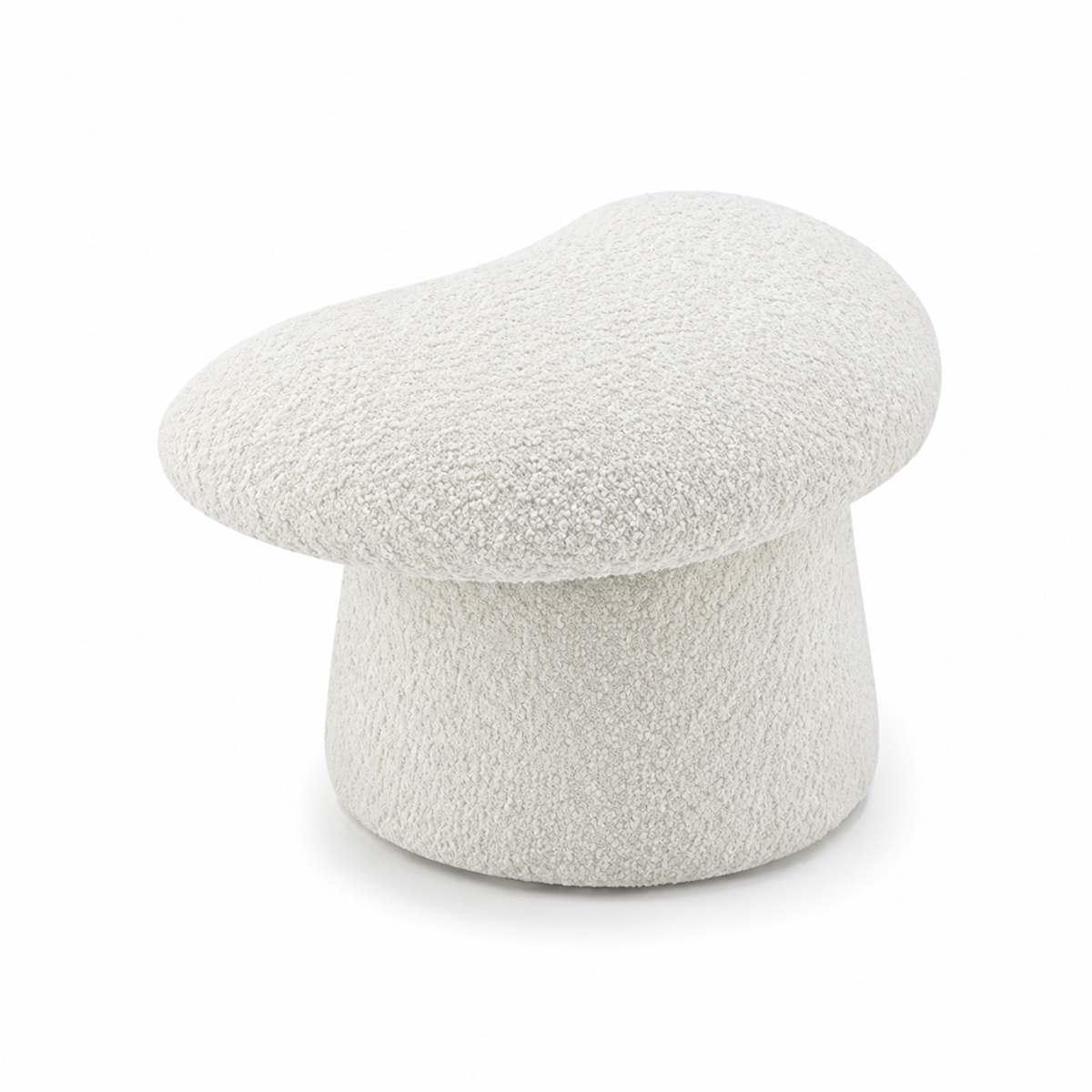 Straight-on front perspective showcasing the wide rounded seat and tapered base of the Muuto upholstered stool