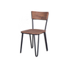 Front view of the Organic chair featuring a solid wood seat and backrest with black metal hairpin legs