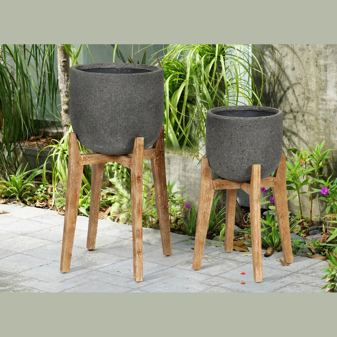 Patio Small Round Standing Pot - Grey Stone-thumbmail-3