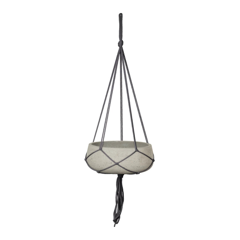 Circular Small Hanging Pot with Netting - Cement Grey