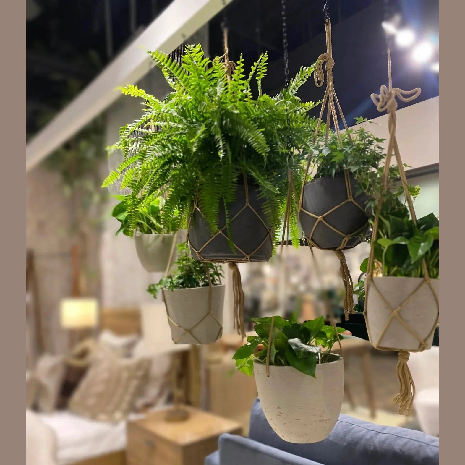 Craft Medium Hanging Pot With Netting - Cement Grey-thumbmail-2