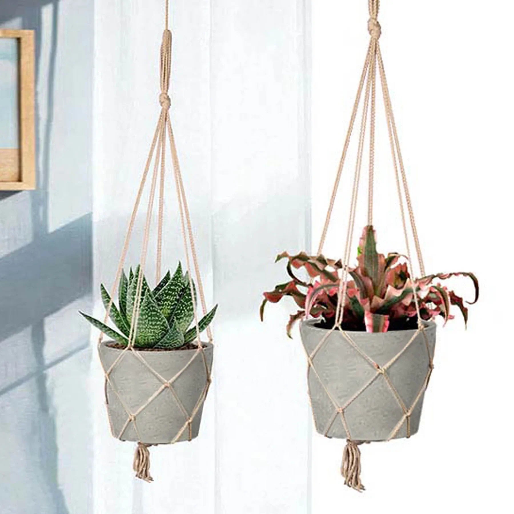 Craft Small Hanging Pot With Netting - Cement Grey-thumbmail-2