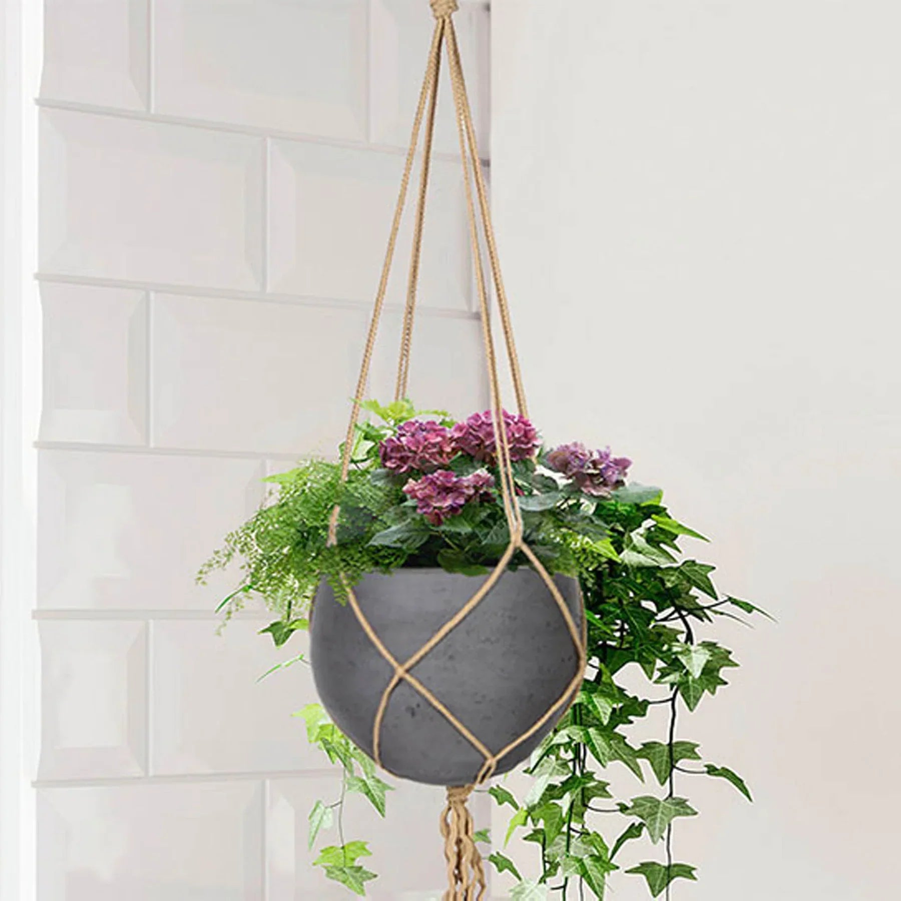 Craft Small Hanging Pot With Netting - Charcoal Grey-thumbmail-3