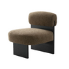 Front view of the Rines Accent Chair in coffee brown textured fabric with a wide low-profile backrest and dark wood block base